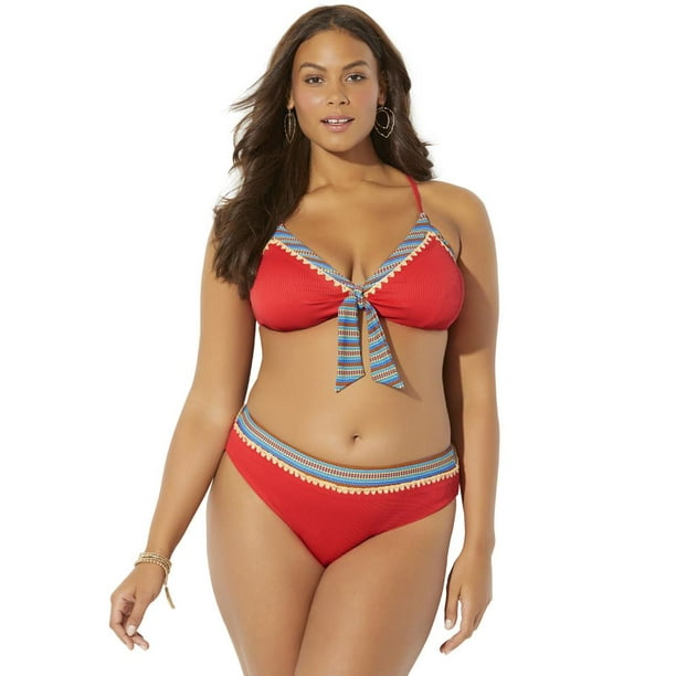 SWIMSUITSFORALL Swimsuits for All Womens Plus Size Tie Front High Waist Bikini Set